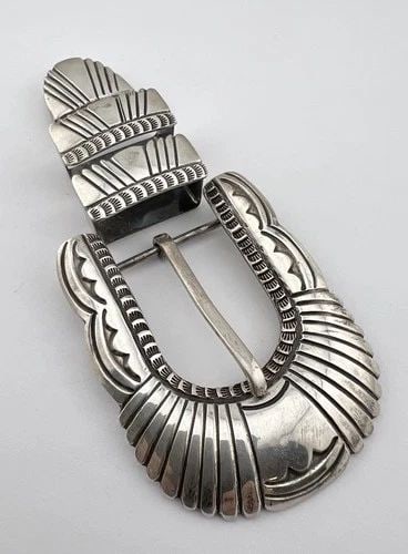 ABRAHAM BEGAY NAVAJO STERLING SILVER STAMPED 4PC RANGER MEN’S BELT BUCKLE 51G (1 of 2)
