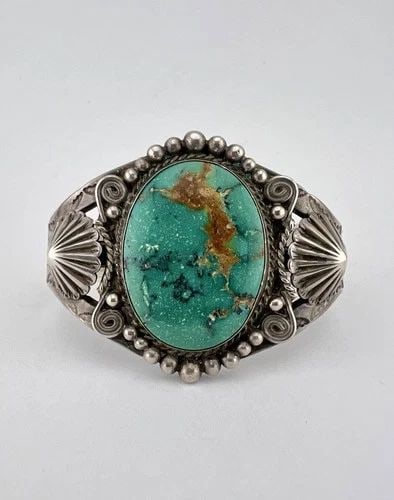 OLD FRED HARVEY NAVAJO STERLING SILVER CERRILLOS TURQUOISE STAMPED CUFF BRACELET: OLD FRED HARVEY NAVAJO STERLING SILVER CERRILLOS TURQUOISE STAMPED CUFF BRACELET OLD Fred Harvey Navajo Sterling Silver Cerrillos Turquoise Stamped Cuff Bracelet Cuff is Over 5 1/4" tip to Tip and has