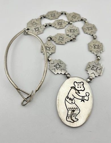 VTG NAVAJO STERLING SILVER STAMPED KACHINA DANCER STAMPED LINK NECKLACE - 27" (1 of 2)