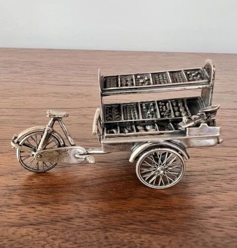 ANTIQUE STERLING SILVER MINIATURE DOLLHOUSE 3D FRUIT STAND ON BICYCLE SCULPTURE (1 of 2)