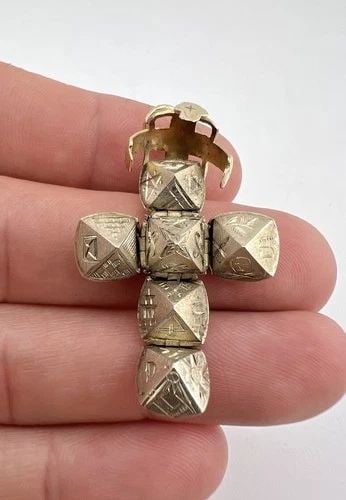 ANTIQUE VICTORIAN 9CT GOLD SILVER MASONIC CROSS PUZZLE ORB LOCKET CHARM PENDANT (1 of 2)