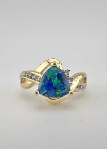 DESIGNER 14K YELLOW GOLD FIRE OPAL DOUBLET & DIAMOND WOMEN'S RING (1 of 2)