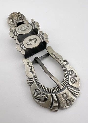 HARRY MORGAN NAVAJO STERLING SILVER STAMPED OVERLAY 4 PIECE RANGER BELT BUCKLE (1 of 2)