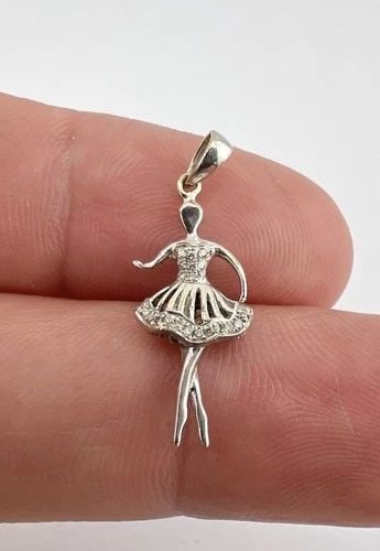 DESIGNER 18K WHITE GOLD NATURAL .05TCW DIAMOND BALLERINA DANCER PENDANT (1 of 2)