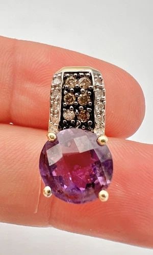 DESIGNER 14K YELLOW GOLD CHAMPAGNE & WHITE DIAMOND & AMETHYST SLIDE PENDANT (1 of 2)