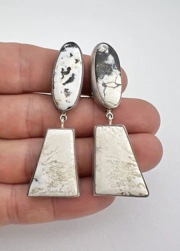FEDERICO JIMENEZ STERLING SILVER WHITE BUFFALO TURQUOISE CLIP-ON EARRINGS 2.5" (1 of 2)