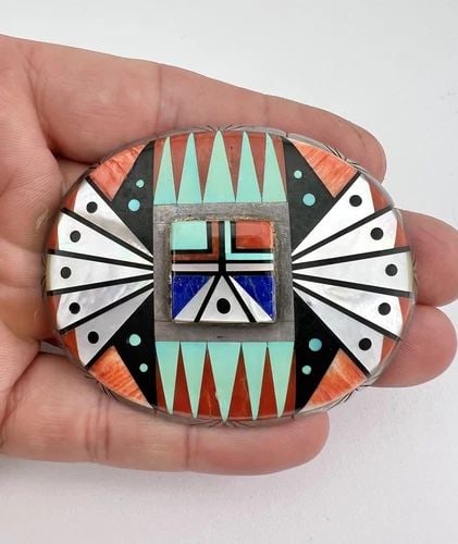 VTG CHESTER BENALLY NAVAJO STERLING SILVER MULTI GEM WOMEN'S BELT BUCKLE 2 5/8": VTG CHESTER BENALLY NAVAJO STERLING SILVER MULTI GEM WOMEN'S BELT BUCKLE 2 5/8" Vtg Chester Benally Navajo Sterling Silver Multi Gem Women's Belt Buckle 2 5/8" Size: 2 5/8" Wide By 2 1/8" Tall Weight 