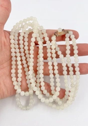 ANTIQUE CHINESE 10K GOLD TRANSLUCENT ICY MUTTON FAT JADE 6MM BALL NECKLACE 28.5": ANTIQUE CHINESE 10K GOLD TRANSLUCENT ICY MUTTON FAT JADE 6MM BALL NECKLACE 28.5" Antique Old Chinese 10k Gold Translucent Icy Mutton Fat Jade 6mm Ball Necklace 28.5" Size: 28.5" Long - Other Strand Is