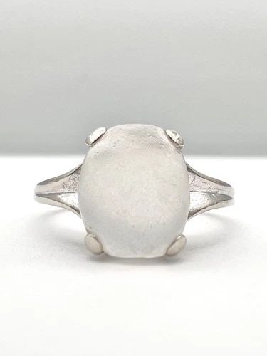 VINTAGE DESIGNER 14K WHITE GOLD & NATURAL FROSTED MOONSTONE RING (1 of 2)