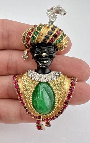VINTAGE SIGNED BOUCHER BLACKAMOOR PRINCE JEWELS OF INDIA RHINESTONE PIN BROOCH (1 of 2)