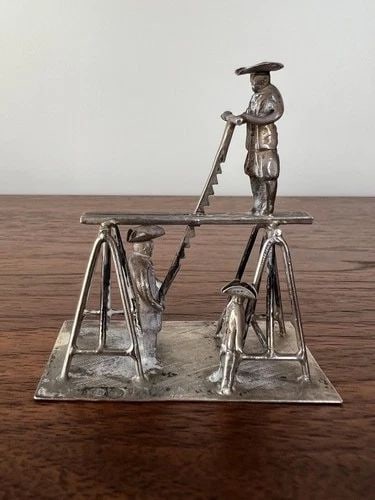 ANTIQUE STERLING SILVER MINIATURE DOLLHOUSE 3D WOOD WORKING SCULPTURE: ANTIQUE STERLING SILVER MINIATURE DOLLHOUSE 3D WOOD WORKING SCULPTURE Antique Sterling Silver Miniature Dollhouse 3D Wood Working Sculpture Size: 2 1/2" Tall by 2 3/8" Wide By 1 1/4" Deep Metal: Sterl