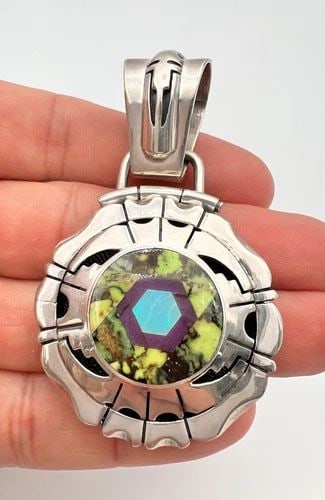 VTG JERRY J NELSON NAVAJO STERLING SILVER TURQUOISE & OPAL WATCH LOCKET PENDANT: Vtg Jerry J Nelson Navajo Sterling Silver Turquoise & Opal Watch Locket Pendant Size: 2 7/8" Tall by 1 5/8" Wide Weight is 63.3 Grams on my scale Test Positive For Sterling Silver In Great Condition, 