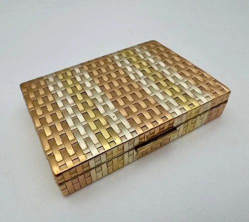 VINTAGE TRI COLOR STERLING SILVER WOVEN POWDER COMPACT CASE 99.6G (1 of 2)