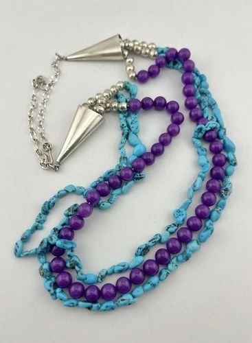 VTG NAVAJO STERLING SILVER SLEEPING BEAUTY TURQUOISE & SUGILITE HEISHI NECKLACE: VTG NAVAJO STERLING SILVER SLEEPING BEAUTY TURQUOISE & SUGILITE HEISHI NECKLACE Vtg Navajo Sterling Silver Sleeping Beauty Turquoise & Sugilite HEISHI Bead Necklace Size: 27.5" Long Tip To Tip - Adjus
