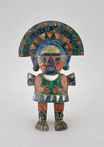 VTG MEXICO STERLING SILVER AZTEC MAYAN INDIAN WARRIOR MULTI GEMS FIGURINE STATUE: VTG MEXICO STERLING SILVER AZTEC MAYAN INDIAN WARRIOR MULTI GEMS FIGURINE STATUE Vtg Mexico Sterling Silver Aztec Mayan Indian Warrior Multi Gems Figurine Statue Size: 2 3/4" Tall By 1 3/4" Wide At th