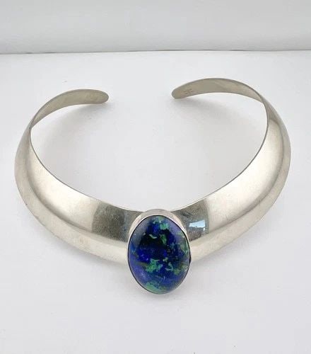 CAROL FELLEY NAVAJO STERLING SILVER NATURAL AZURITE COLLAR BIB CHOKER NECKLACE (1 of 2)