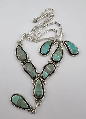 ZUNI SUSIE WILLIS LEEKITY LOWSAYATEE CHANNEL INLAY TURQUOISE EARRINGS NECKLACE (1 of 2)