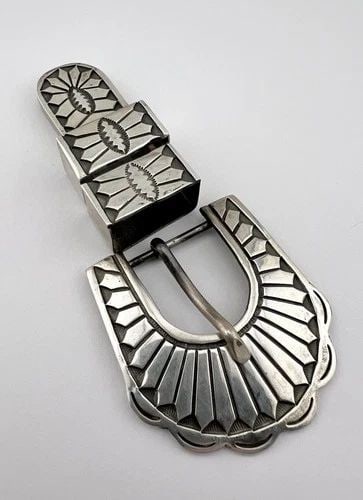 KENNETH BILL NAVAJO STERLING SILVER DEEP STAMPED 4PC RANGER BELT BUCKLE 42.5G (1 of 2)