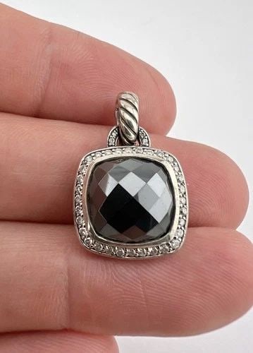 DAVID YURMAN ALBION STERLING SILVER HEMATITE & DIAMOND 15MM ENHANCER PENDANT (1 of 2)