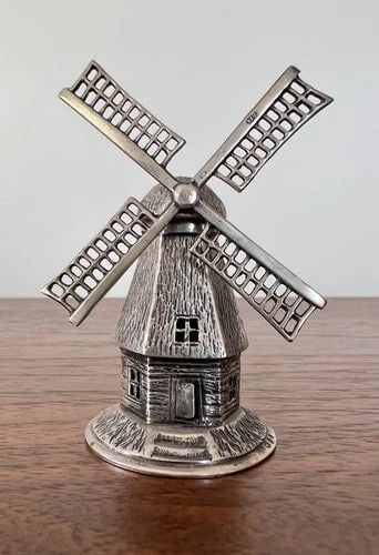 ANTIQUE STERLING SILVER MINIATURE DOLLHOUSE 3D ARTICULATED WINDMILL SCULPTURE (1 of 2)