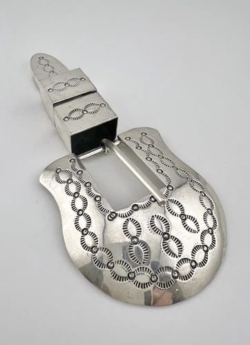 VTG BB NAVAJO STERLING SILVER DEEP STAMPED 4 PIECE RANGER BELT BUCKLE 51G: VTG BB NAVAJO STERLING SILVER DEEP STAMPED 4 PIECE RANGER BELT BUCKLE 51G Vtg BB Navajo Sterling Silver Deep Stamped 4 Piece Ranger Belt Buckle 51g Buckle Size: 2 1/4" Tall By 2 1/2" Wide Slide Face: 