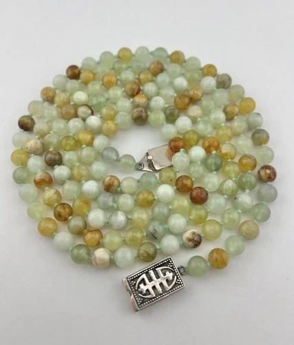 ANTIQUE CHINESE STERLING SILVER MULTI COLOR NEPHRITE JADE BALL LONG NECKLACE 57": ANTIQUE CHINESE STERLING SILVER MULTI COLOR NEPHRITE JADE BALL LONG NECKLACE 57" Antique Chinese Sterling Silver Multi Color Nephrite Jade Ball Long Necklace 57" Size: 57" Long Single Strand Necklace 