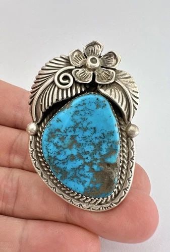 MASSIVE 2 1/8" VTG NAVAJO STERLING SILVER KINGMAN TURQUOISE STAMPED RING 33.8G (1 of 2)