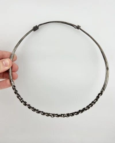 ANTIQUE CHINESE 90% SILVER ENGRAVED TRIBAL ROUND ADJUSTABLE ROPE NECKLACE 76.5G (1 of 2)