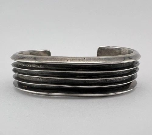 VTG PERCY SPENCER CONTEMPORARY NAVAJO STERLING SILVER 5 ROW CUFF BRACELET 45G (1 of 2)