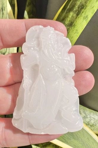 ANTIQUE CHINESE CARVED WEALTH GOD MUTTON FAT WHITE CELADON HETIAN JADE PENDANT (1 of 2)