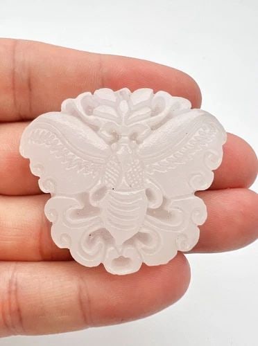 ANTIQUE CHINESE CARVED TRANSLUCENT WHITE JADE MOTH BUTTERFLY PLAQUE PENDANT: ANTIQUE CHINESE CARVED TRANSLUCENT WHITE JADE MOTH BUTTERFLY PLAQUE PENDANT Antique Chinese Carved Translucent White Jade Moth Butterfly Plaque Pendant Size: 1 3/4" Wide By Over 1 1/2" Tall Total Weig