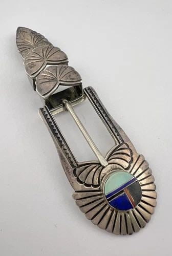 VINTAGE NAVAJO STERLING SILVER MULTI GEMSTONE STAMPED RANGER 4 PIECE BELT BUCKLE (1 of 2)