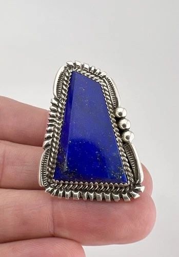 HUGE VTG BEGAY NAVAJO STERLING SILVER BLUE LAPIS LAZULI STAMPED RING 1 5/8" (1 of 2)