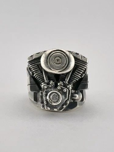 DESIGNER STERLING SILVER MOTORCYCLE ENGINE BIKER GOTHIC MEN'S RING SZ 12 - 48.6G (1 of 2)