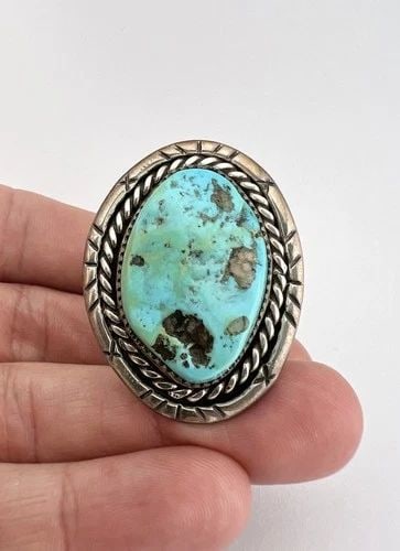 MASSIVE VTG NAVAJO STERLING SILVER SLEEPING BEAUTY TURQUOISE STAMPED RING 24G: MASSIVE VTG NAVAJO STERLING SILVER SLEEPING BEAUTY TURQUOISE STAMPED RING 24G MASSIVE Vtg Navajo Sterling Silver Sleeping Beauty Turquoise Stamped Ring 24g Ring Size: 15.5- Can Be Resized Weight is 24