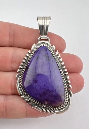 VTG LOREN THOMAS BEGAY NAVAJO STERLING SILVER CHAROITE STAMPED PENDANT 2 7/8" (1 of 2)