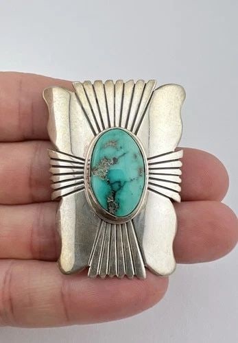 #1 - VTG WILL DENETDALE NAVAJO STERLING SILVER CARICO LAKE TURQUOISE BOLO TIE 2": #1 - VTG WILL DENETDALE NAVAJO STERLING SILVER CARICO LAKE TURQUOISE BOLO TIE 2" #1 - Vtg Will Denetdale Navajo Sterling Silver Carico Lake Turquoise Bolo Tie 2" Size: 2" Tall by 1 5/8" Wide Weight is
