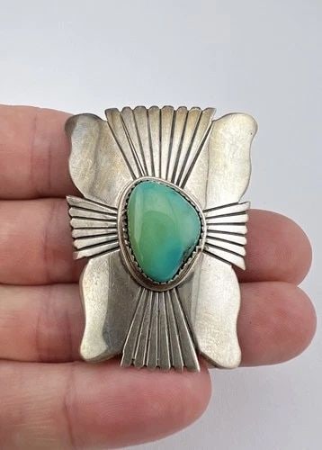 #2 - VTG WILL DENETDALE NAVAJO STERLING SILVER CARICO LAKE TURQUOISE BOLO TIE 2" (1 of 2)