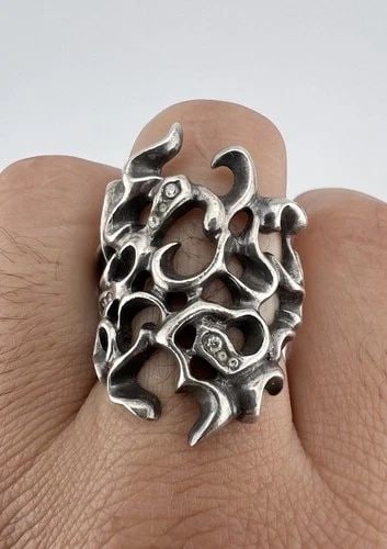 GACKT DARTS GOTHIC PUNK BIKER STERLING SILVER LARGE FLAMES DESIGN MEN'S RING (1 of 2)