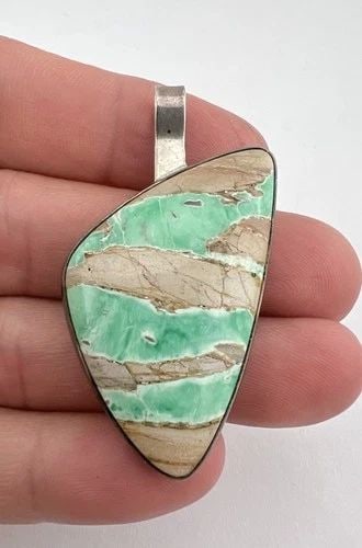 VINTAGE NAVAJO EVERITT STERLING SILVER NATURAL BOULDER TURQUOISE PENDANT 2 1/8" (1 of 2)