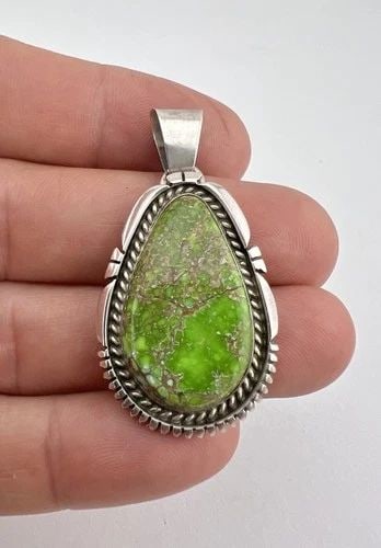 VINTAGE MJ NAVAJO STERLING SILVER HIGH GRADE CARCIO LAKE TURQUOISE PENDANT 1.75": VINTAGE MJ NAVAJO STERLING SILVER HIGH GRADE CARCIO LAKE TURQUOISE PENDANT 1.75" Vintage MJ Navajo Sterling Silver High Grade Carcio Lake Turquoise Pendant 1.75" Size: 1 3/4" Tall With Bail & 1" Wide 