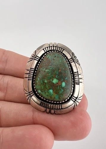 HUGE VTG NAVAJO STERLING SILVER HIGH GRADE ROYSTON TURQUOISE STAMPED RING 23.9G: HUGE VTG NAVAJO STERLING SILVER HIGH GRADE ROYSTON TURQUOISE STAMPED RING 23.9G HUGE Vtg Navajo Sterling Silver High Grade Royston Turquoise Stamped Ring 23.9g Ring Size: 8 - Can Be Re Sized Weight is