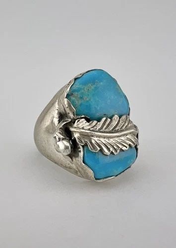 VTG NAVAJO STERLING SILVER HIGH GRADE BLUE GEM TURQUOISE STAMPED MENS RING 27.2G (1 of 2)