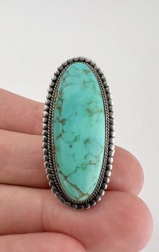 HUGE OLD FRED HARVEY ERA NAVAJO STERLING SILVER TURQUOISE LONG WOMEN'S RING: HUGE OLD FRED HARVEY ERA NAVAJO STERLING SILVER TURQUOISE LONG WOMEN'S RING HUGE Old Fred Harvey Era Navajo Sterling Silver Turquoise Long Women's Ring Ring Size: 7 - Can Be Re Sized Weight is 13.0 Gr