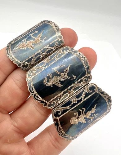 VTG STERLING SILVER SIAM MEKKALA GODDESS 1 5/8" WIDE LINK BRACELET - 57.1G (1 of 2)