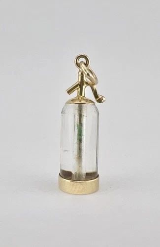 ANTIQUE 9K 9CT YELLOW GOLD GLASS SELTZER BOTTLE CHARM PENDANT 2G - 1 1/8" (1 of 2)