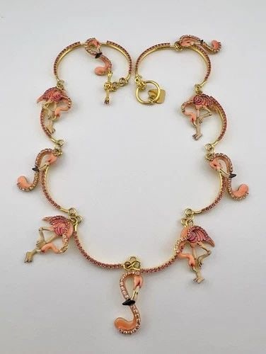 RARE STUNNING LUNCH AT THE RITZ FLAMINGO ENAMEL CRYSTAL NECKLACE 17.5": RARE STUNNING LUNCH AT THE RITZ FLAMINGO ENAMEL CRYSTAL NECKLACE 17.5" RARE STUNNING LUNCH AT THE RITZ FLAMINGO Enamel Crystal Necklace 17.5" Size: 17.5" Long Tip To Tip By Around 1 1/4" Tall Flamingo