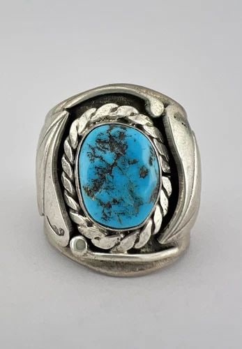 VTG NAVAJO STERLING SILVER SLEEPING BEAUTY TURQUOISE STAMPED WIDE RING 22.2G: VTG NAVAJO STERLING SILVER SLEEPING BEAUTY TURQUOISE STAMPED WIDE RING 22.2G Vtg Navajo Sterling Silver Sleeping Beauty Turquoise Stamped WIDE Ring 22.2g Size: 10.75 - Can Be Re Sized Weight is 22.2 G