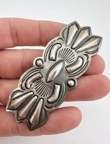 VTG HARRY MORGAN NAVAJO DEEP STAMPED STAMPED STERLING SILVER PIN BROOCH 3" (1 of 2)