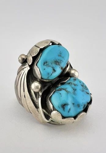 HUGE VTG JJ NAVAJO STERLING SILVER SLEEPING BEAUTY TURQUOISE STAMPED RING 25.3G: HUGE VTG JJ NAVAJO STERLING SILVER SLEEPING BEAUTY TURQUOISE STAMPED RING 25.3G Huge Vtg JJ Navajo Sterling Silver Sleeping Beauty Turquoise Stamped Ring 25.3g Size: 11 - Can Be Re Sized Weight is 25.